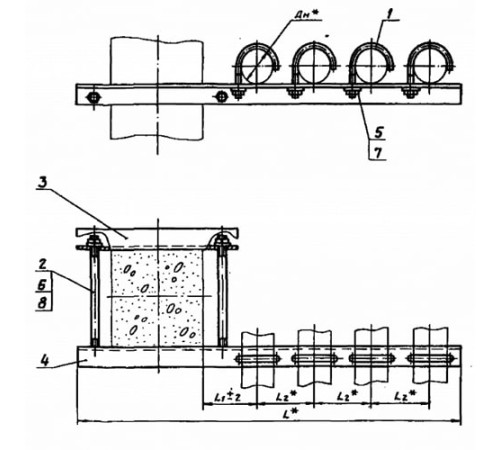 Крепления четырёх трубопроводов к ж/б колоннам в Могилёве
