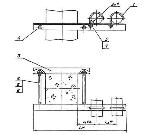 Крепления двух трубопроводов к колонне в Могилёве