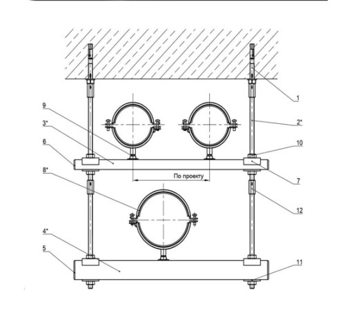 Крепления трех трубопроводов к перекрытию в Могилёве