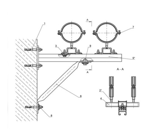 Крепления двух трубопроводов к стене в Могилёве